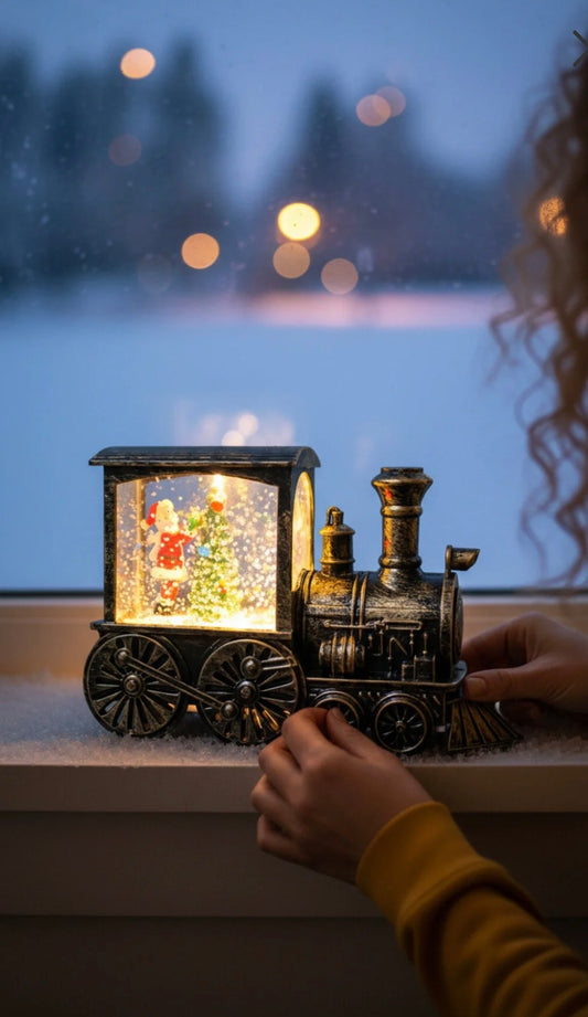 Trenli Yılbaşı Işıklı Kar Küresi Hediyelik Yılbaşı Konsepti 14 Cm Vip