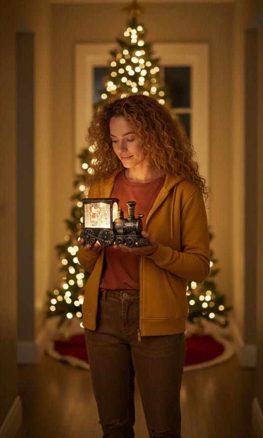 Trenli Yılbaşı Işıklı Kar Küresi Hediyelik Yılbaşı Konsepti 14 Cm Vip