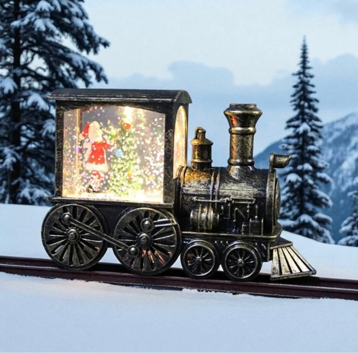 Trenli Yılbaşı Işıklı Kar Küresi Hediyelik Yılbaşı Konsepti 14 Cm Vip